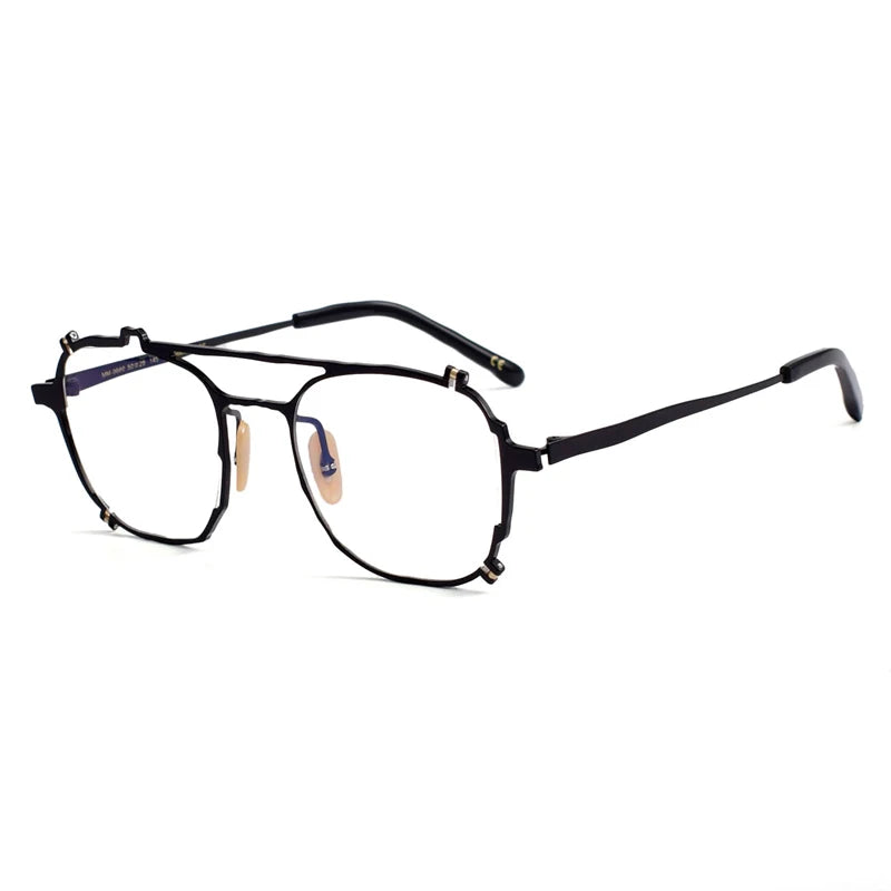 Muzz Unisex Full Rim Double Bridge Round Titanium Eyeglasses 0080 Full Rim Muzz black