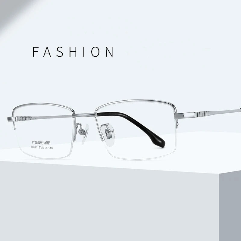 Bclear Unisex Semi Rim Square Small Titanium Eyeglasses 86697 Semi Rim Bclear