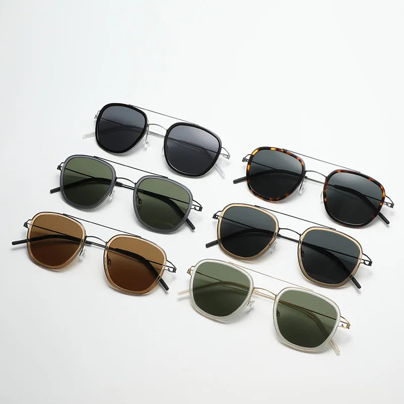 Black Mask Unisex Full Rim Square Double Bridge Titanium Sunglasses 8205 Full Rim Black Mask