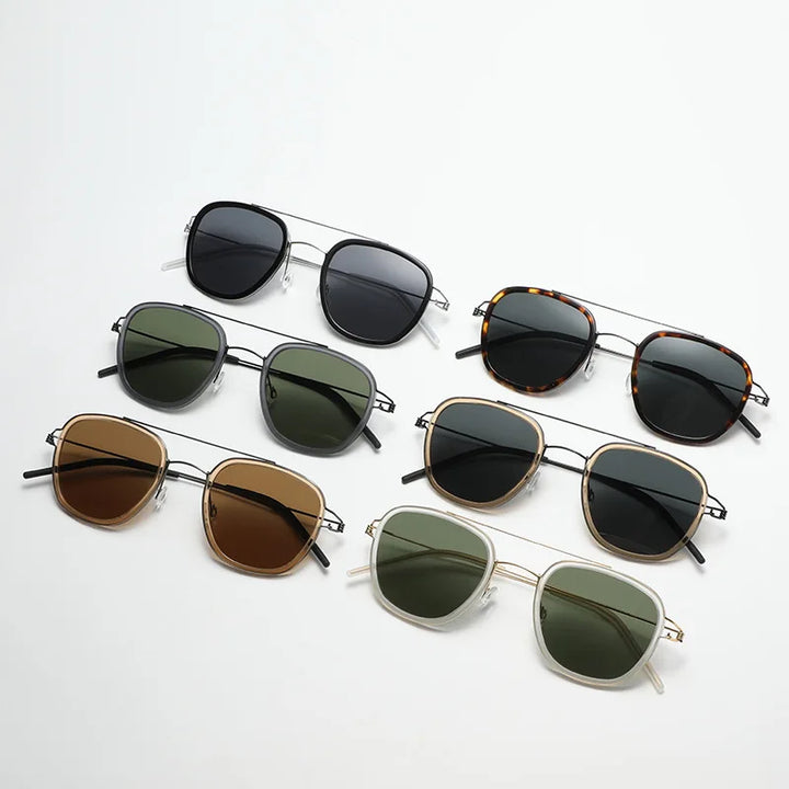 Black Mask Unisex Full Rim Square Double Bridge Titanium Sunglasses 8205 Full Rim Black Mask