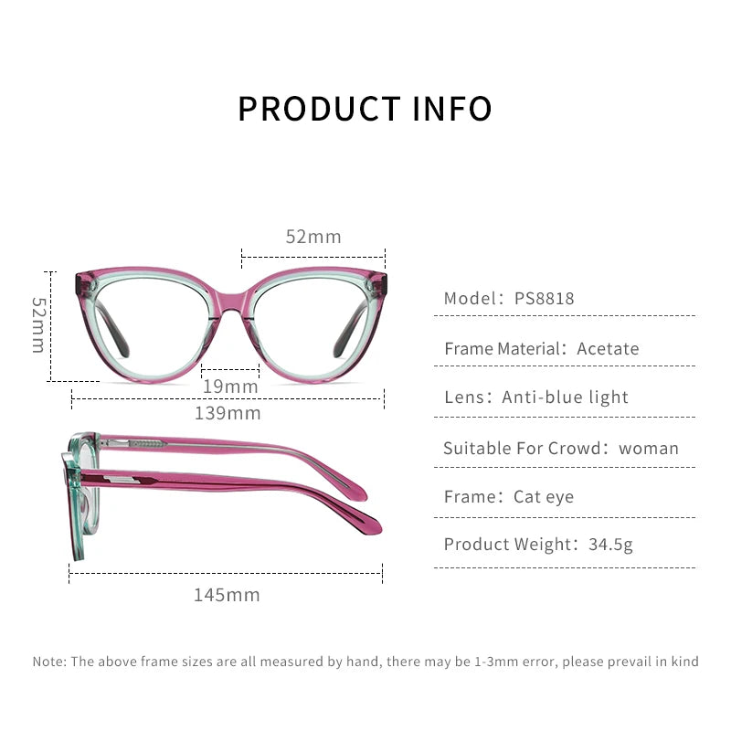 Gmei Women's Full Rim Oval Cat Eye Acetate Eyeglasses 18818
