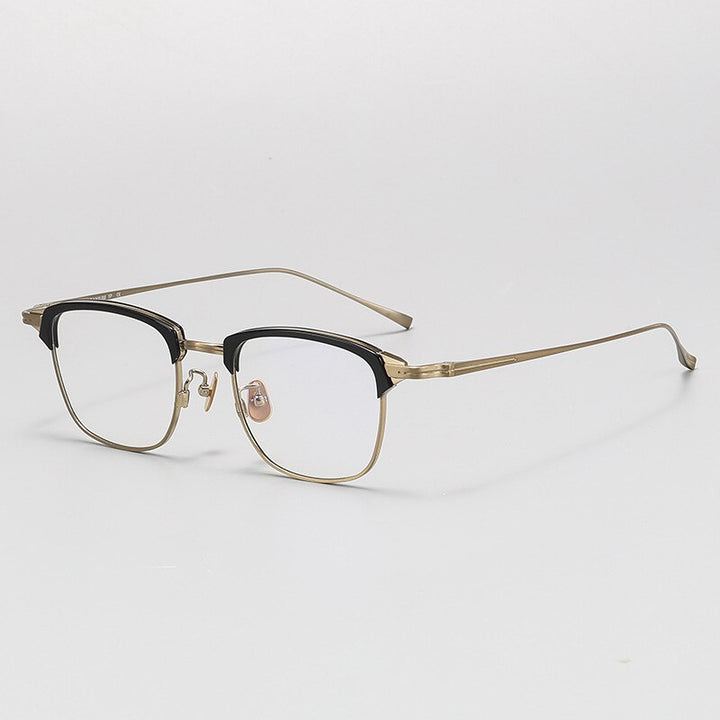 Gatenac Unisex Full Rim Square Acetate Titanium Eyeglasses Gxyj1072 Full Rim Gatenac Black Gold