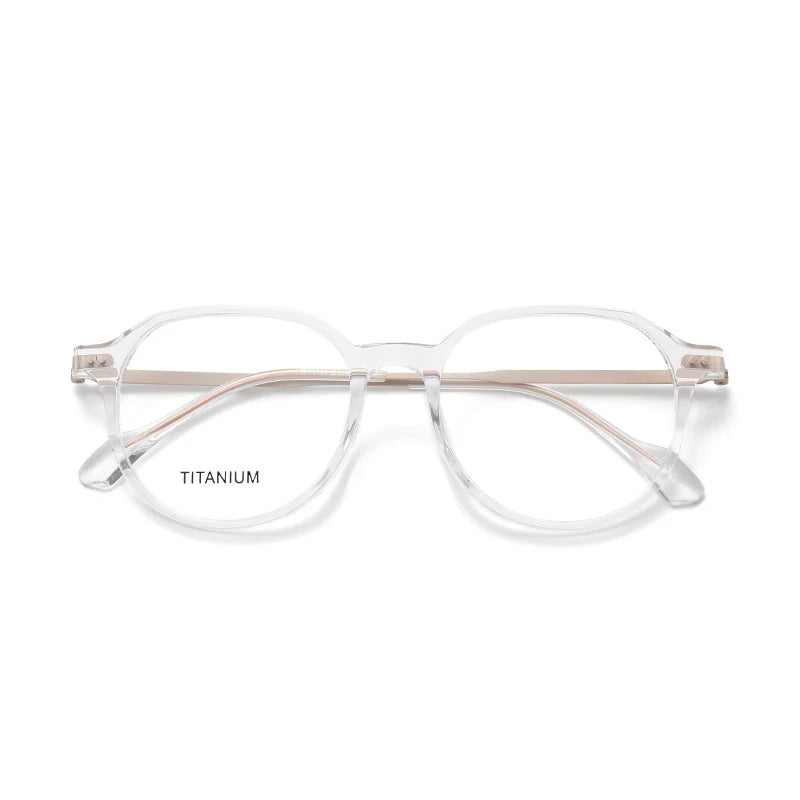 Nobler Unisex Full Rim Flat Top Round Acetate Titanium Eyeglasses 39698