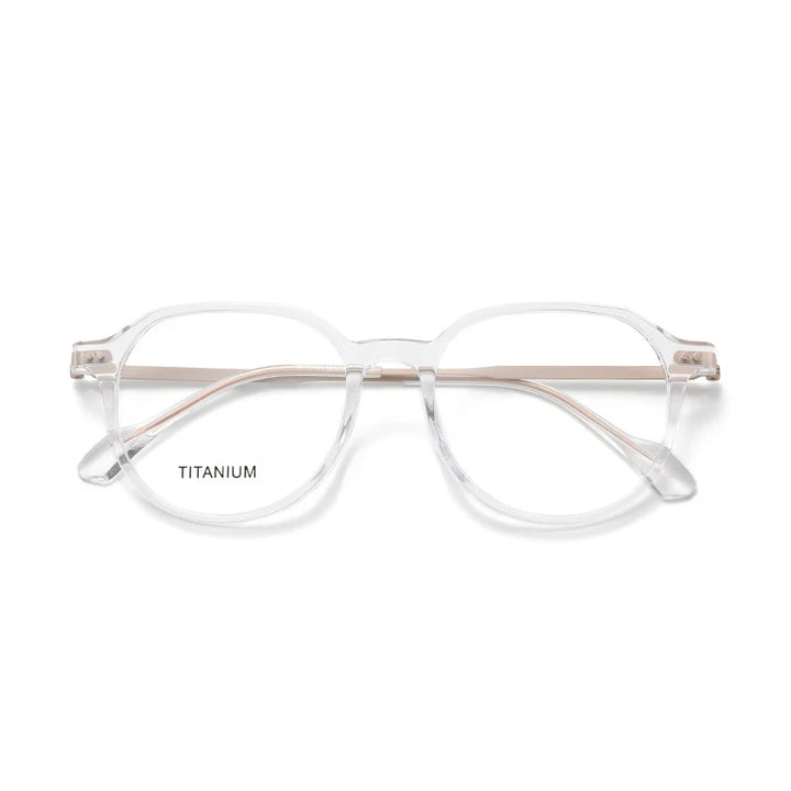 Nobler Unisex Full Rim Flat Top Round Acetate Titanium Eyeglasses 39698