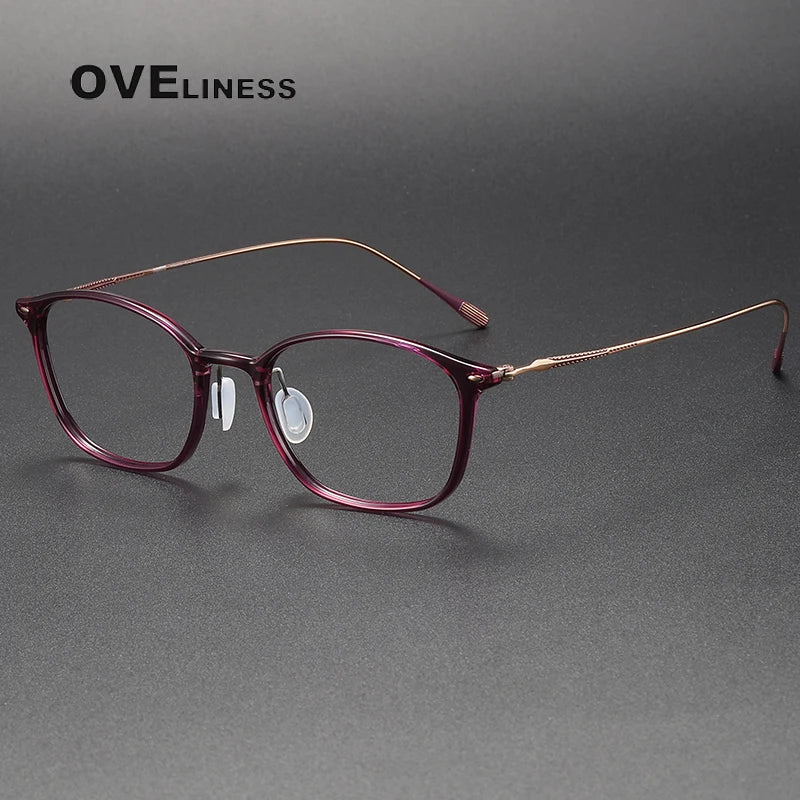 Oveliness Unisex Full Rim Square Acetate Titanium Eyeglasses 8650 Full Rim Oveliness purple rose gold  
