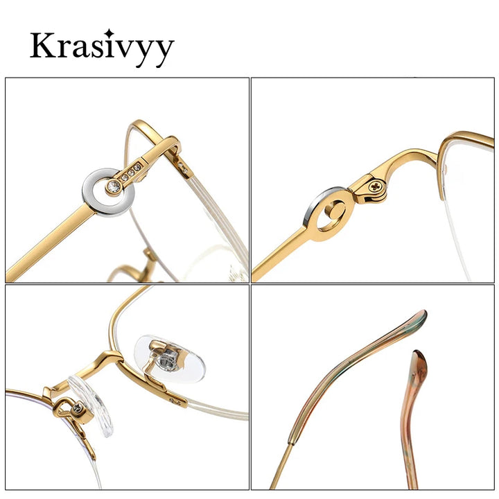 Krasivyy Women's Semi Rim Flat Top Square Titanium Eyeglasses 6008 Semi Rim Krasivyy
