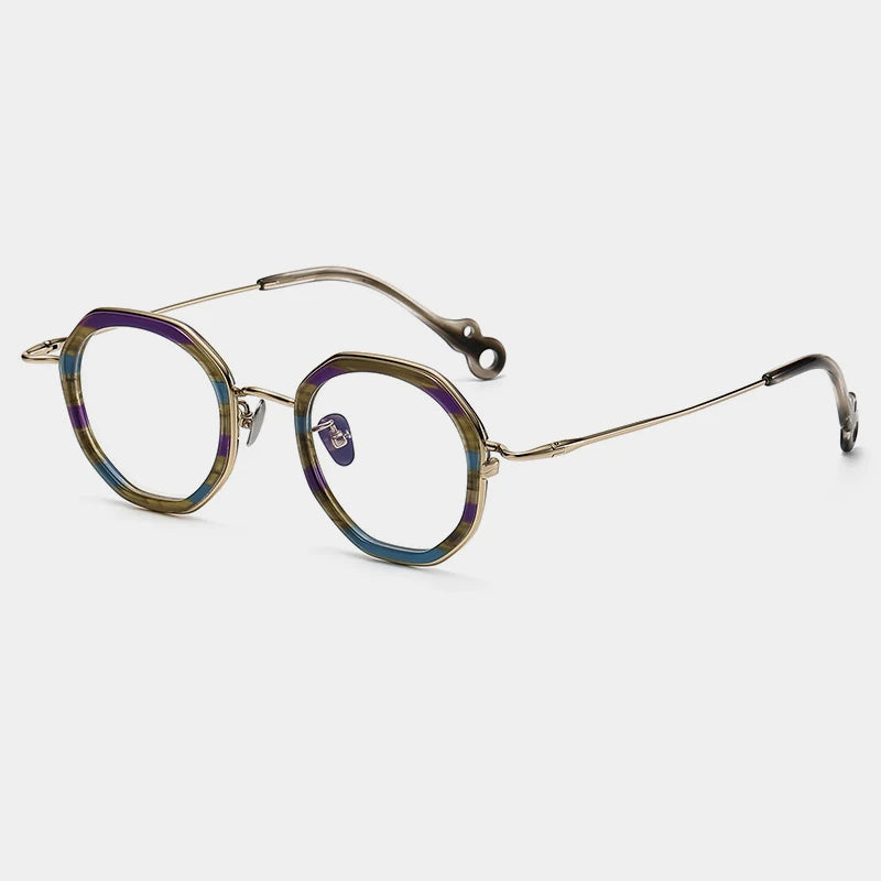 Gatenac Unisex Full Rim Flat Top Round Acetate Titanium Eyeglasses Gxyj1454 Full Rim Gatenac Tortoiseshell Gold