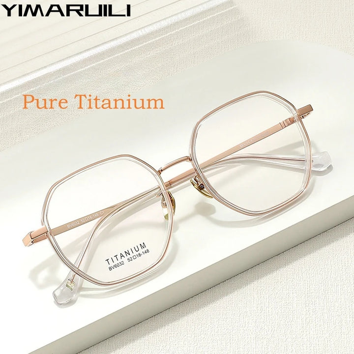 Yimaruili Unisex Full Rim Polygonal Titanium Acetate Eyeglasses Y6032 Full Rim Yimaruili Eyeglasses