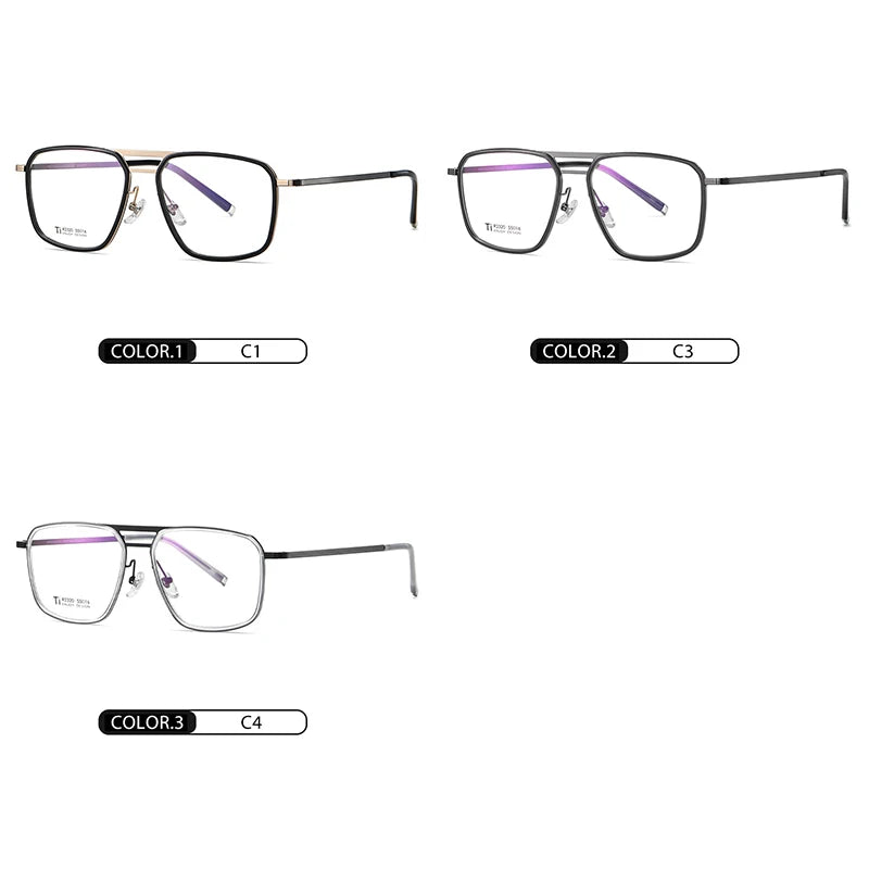 Hotony Unisex Full Rim Square Double Bridge Titanium Acetate Eyeglasses 72320 Full Rim Hotony