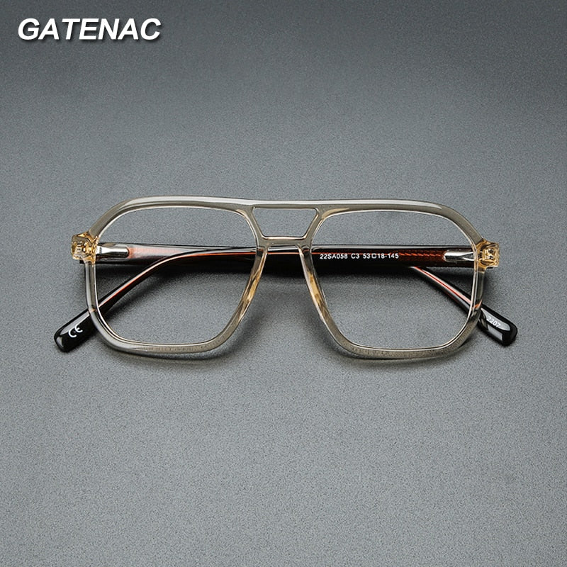 Gatenac Unisex Full Rim Square Double Bridge Acetate Eyeglasses Gxyj1099 Full Rim Gatenac