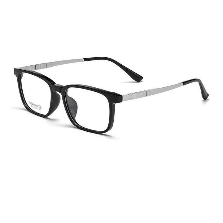Yimaruili Men's Full Rim Square Acetate Titanium Eyeglasses 15209t Full Rim Yimaruili Eyeglasses Black Silver  