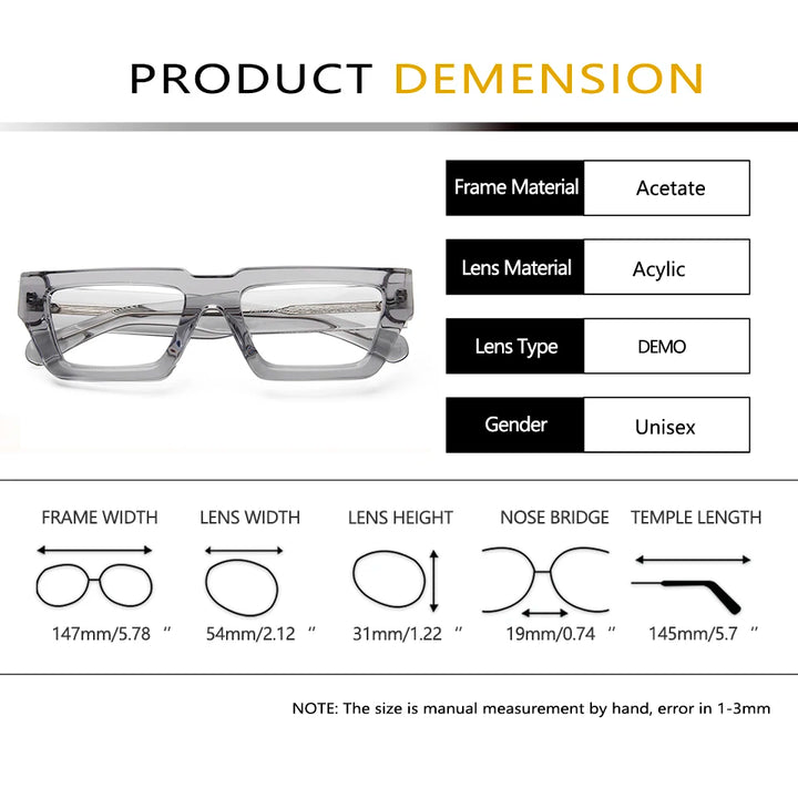 Esnbie Unisex Full Rim Square Thick Acetate Eyeglasses 23010
