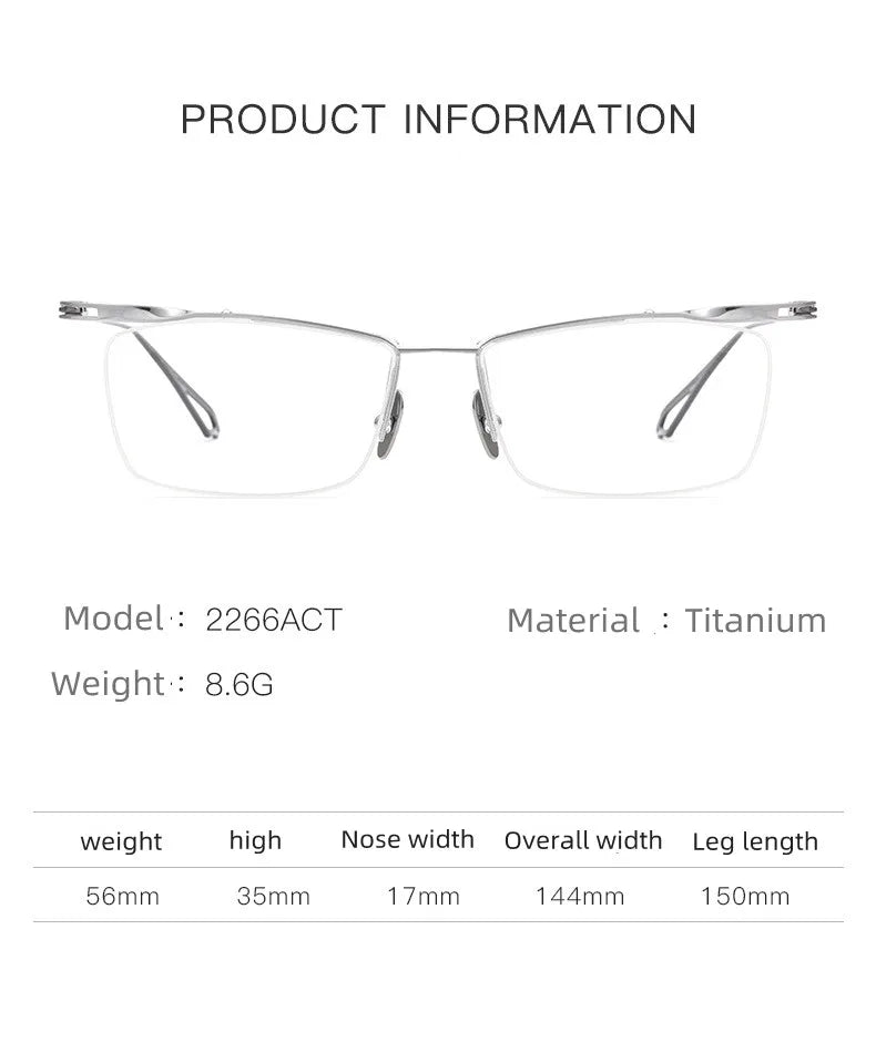 Kocolior Unisex Semi Rim Brow Line Square Titanium Eyeglasses 2266 Semi Rim Kocolior