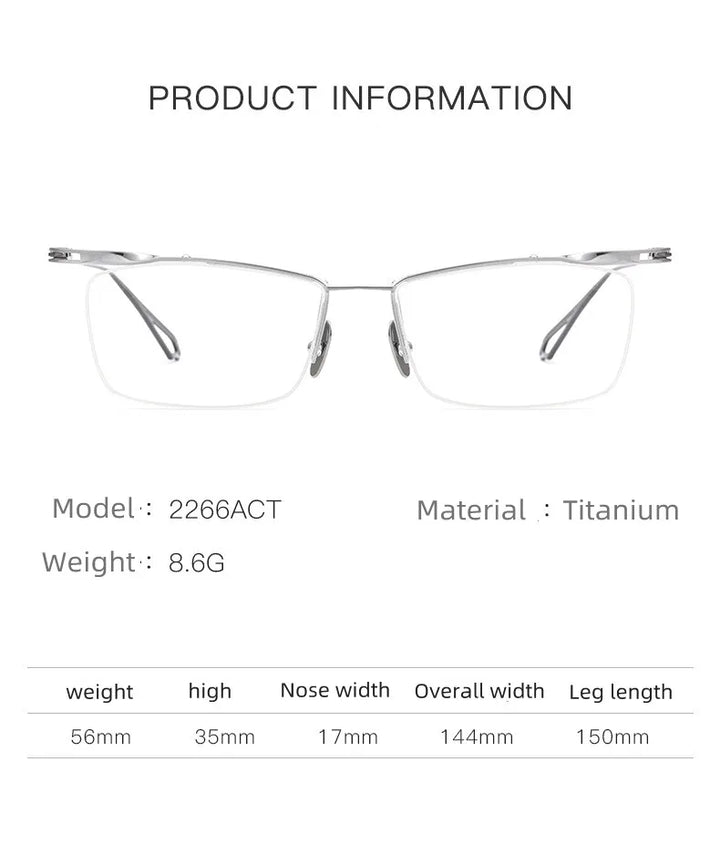 Kocolior Unisex Semi Rim Brow Line Square Titanium Eyeglasses 2266 Semi Rim Kocolior