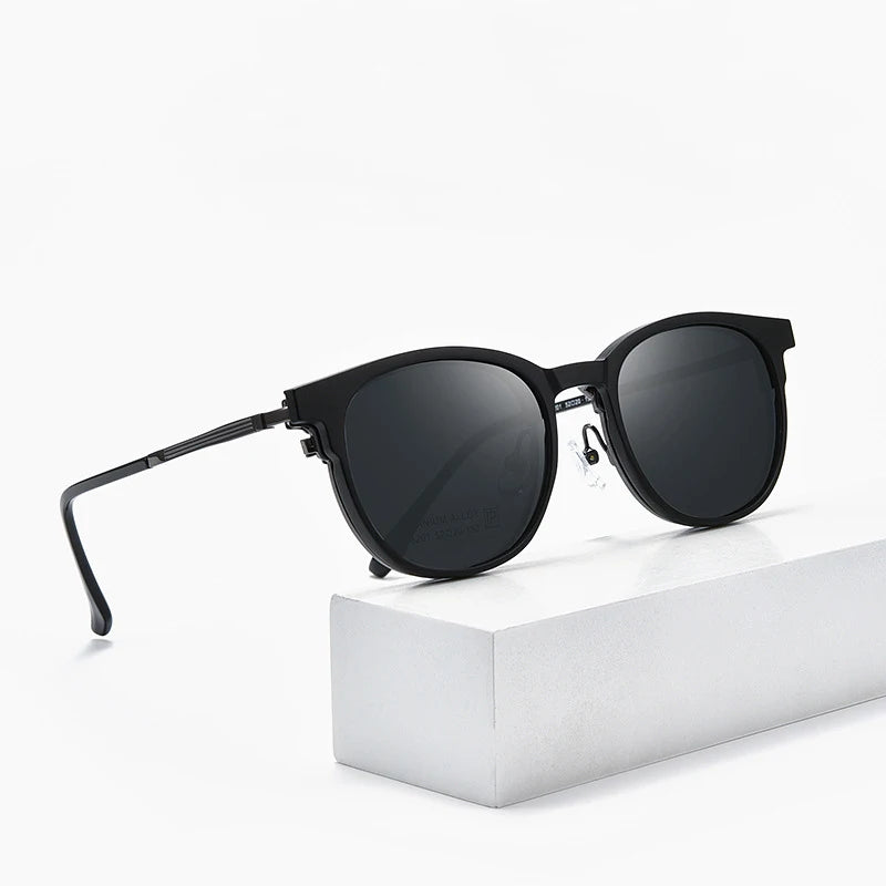 Bclear Unisex Full Rim Round Alloy Eyeglasses Clip On Polarized Sunglasses 9820 With Clip Ons Bclear