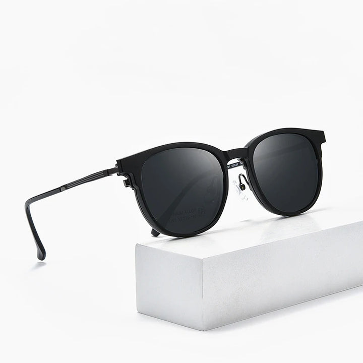 Bclear Unisex Full Rim Round Alloy Eyeglasses Clip On Polarized Sunglasses 9820 With Clip Ons Bclear