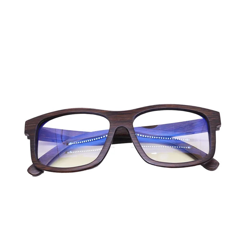 Hdcrafter Unisex Full Rim Square Bamboo Wood Eyeglasses 56191 Full Rim Hdcrafter Eyeglasses black