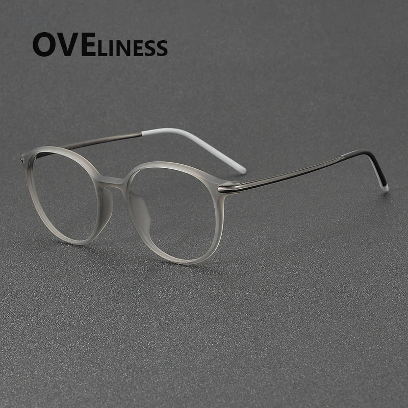 Oveliness Women's Full Rim Round Acetate Titanium Eyeglasses 72352 Full Rim Oveliness grey