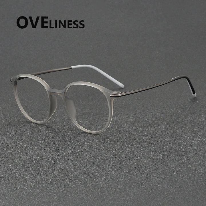 Oveliness Women's Full Rim Round Acetate Titanium Eyeglasses 72352 Full Rim Oveliness grey