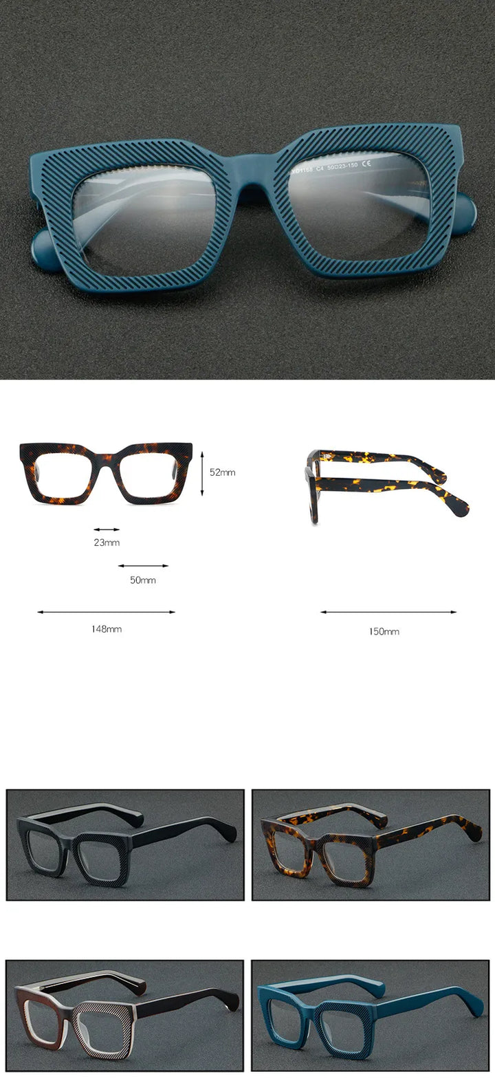 CCspace Unisex Full Rim Square Acetate Eyeglasses 56911 Full Rim CCspace