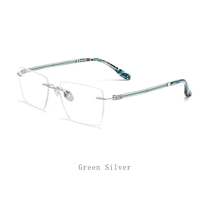 Hdcrafter Unisex Rimless Square Titanium Eyeglasses 6037 Rimless Hdcrafter Eyeglasses Green-Silver