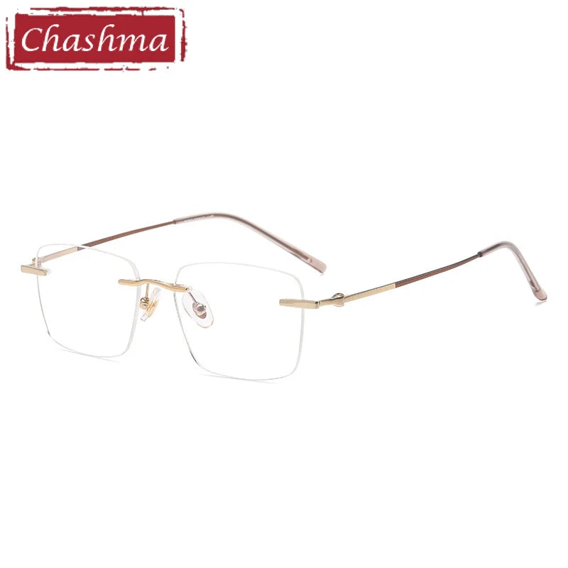 Chashma Unisex Rimless Square Titanium Reading Glasses 946092 Reading Glasses Chashma Gold Coffee Progressive 1.67|Anti Blue Ray + Photo Grey
