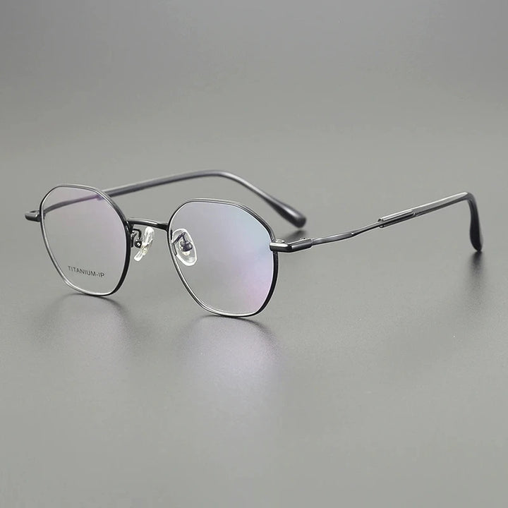 Aimee Unisex Full Rim Flat Top Round Polygon Titanium Eyeglasses 5016 Full Rim Aimee Black