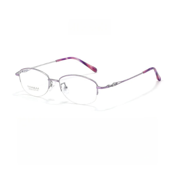 Yimaruili Women's Semi Rim Square Oval Titanium Eyeglasses Y7016 Semi Rim Yimaruili Eyeglasses Purple Silver