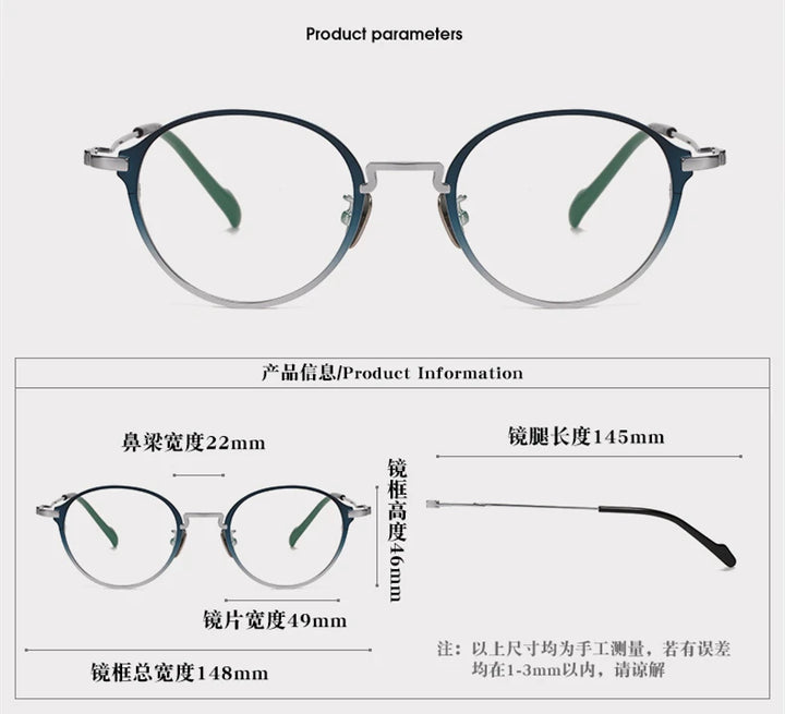 Black Mask Unisex Full Rim Oval Round Titanium Eyeglasses 60046