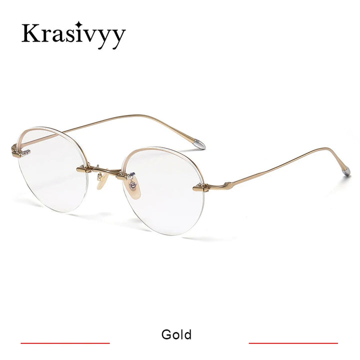 Krasivyy Men's Semi Rim Round Titanium Eyeglasses K5921 Semi Rim Krasivyy Gold