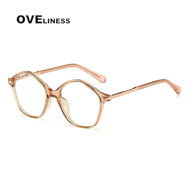 Oveliness Youth Unisex Full Rim Polygonal Tr 90 Titanium Eyeglasses 20204 Full Rim Oveliness brown  