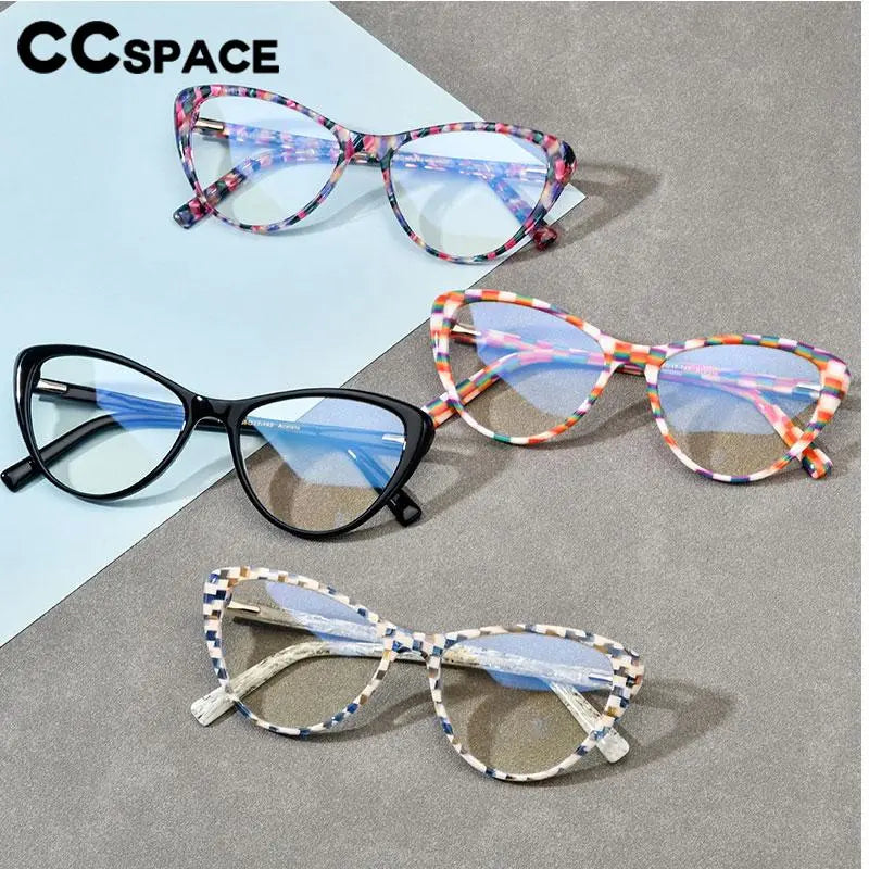 CCspace Unisex Full Rim Cat Eye Acetate Eyeglasses 56917 Full Rim CCspace