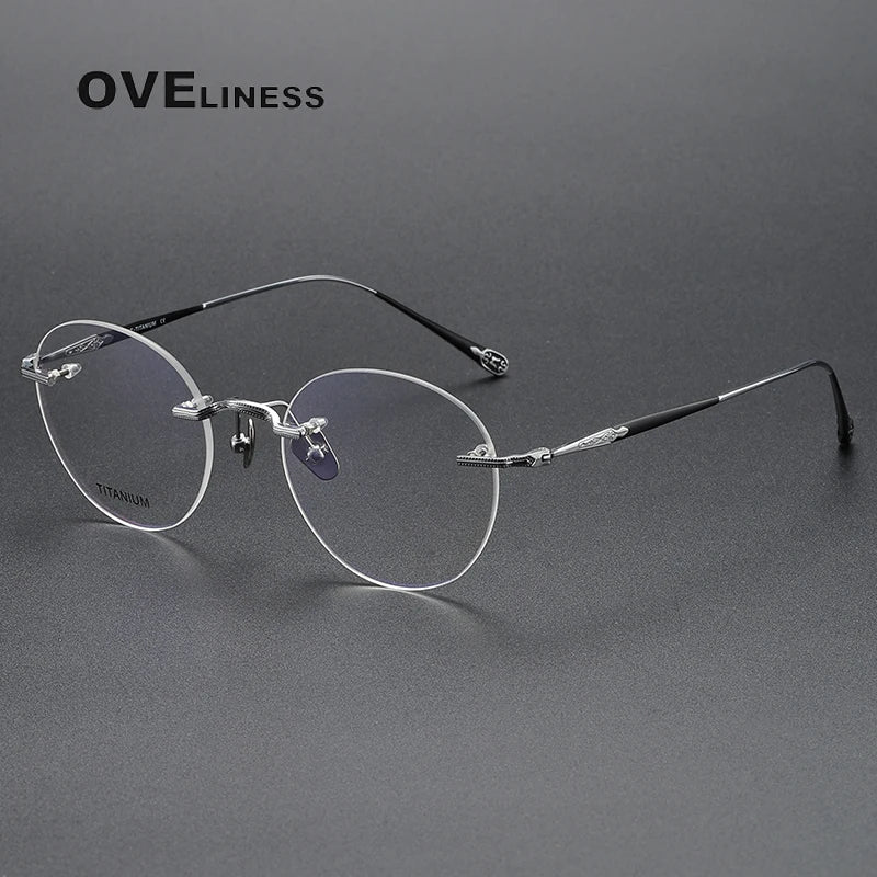 Oveliness Unisex Rimless Round Titanium Eyeglasses 80955 Rimless Oveliness black silver