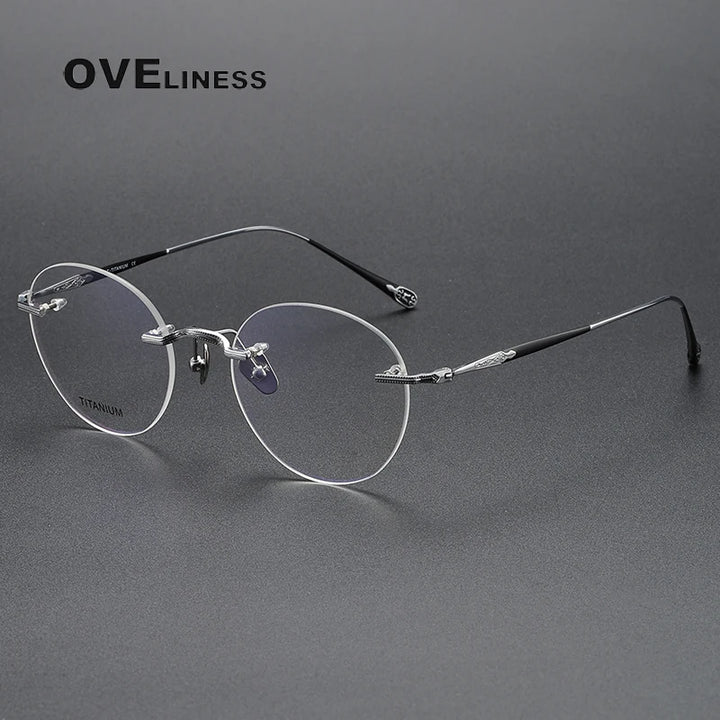 Oveliness Unisex Rimless Round Titanium Eyeglasses 80955 Rimless Oveliness black silver