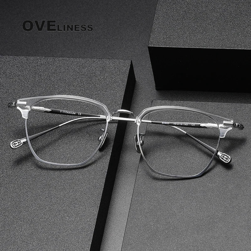 Oveliness Unisex Full Rim Square Acetate Titanium Eyeglasses 80900 Full Rim Oveliness   