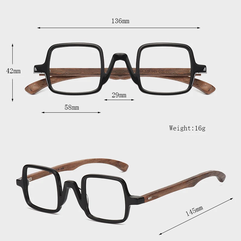 Hdcrafter Unisex Full Rim Small Square Wood Eyeglasses 5600 Full Rim Hdcrafter Eyeglasses   
