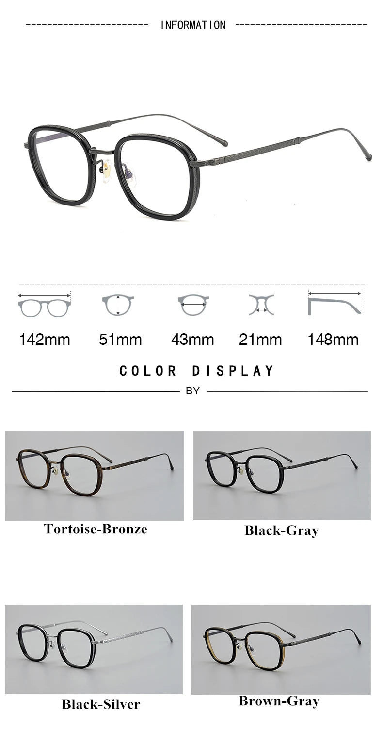 Black Mask Unisex Full Rim Square Acetate Titanium Eyeglasses 195910