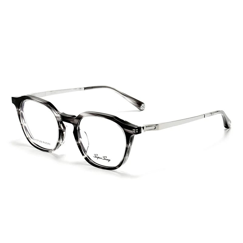 Nobler Unisex Full Rim Flat Top Polygon Acetate Titanium Eyeglasses 841060 Full Rim Nobler C2
