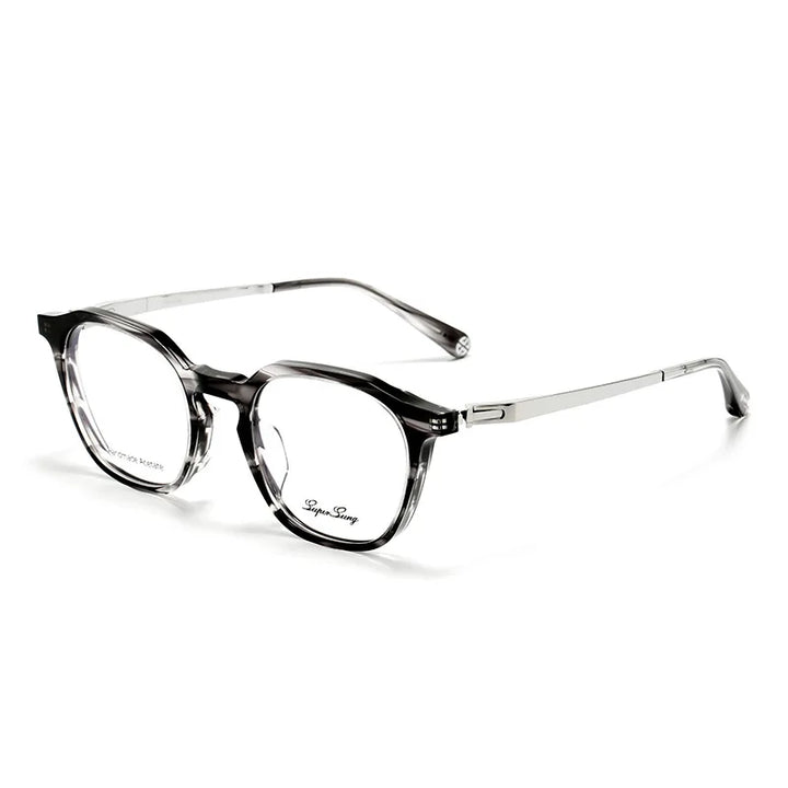 Nobler Unisex Full Rim Flat Top Polygon Acetate Titanium Eyeglasses 841060 Full Rim Nobler C2