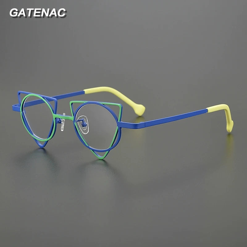 Gatenac Women's Full Rim Round Triangle Titanium Eyeglasses Gxyj85859