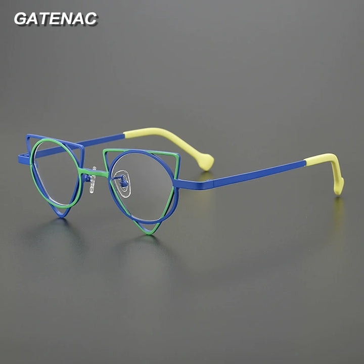 Gatenac Women's Full Rim Round Triangle Titanium Eyeglasses Gxyj85859