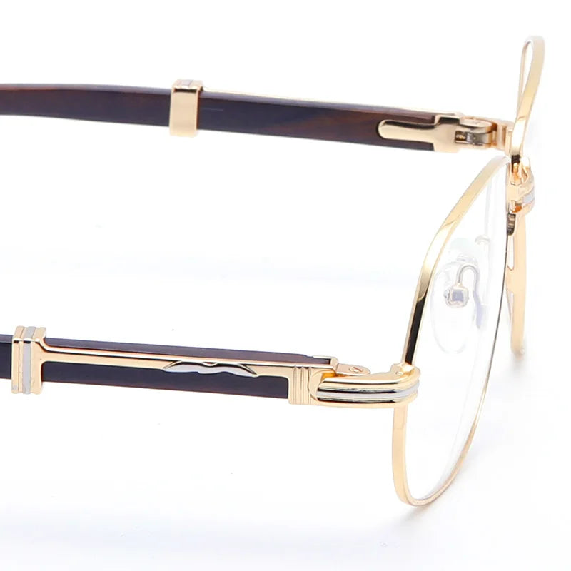 Muzz Men's Full Rim Square Alloy Double Bridge Frame Wood Temple Eyeglasses 1105868 Full Rim Muzz