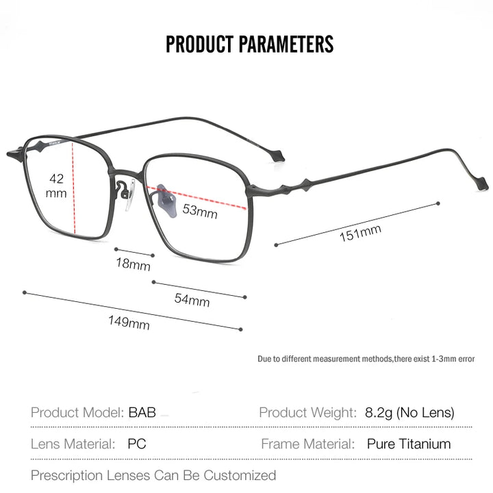 Muzz Unisex Full Rim Square Ip Plated Titanium Eyeglasses Bab82 Full Rim Muzz