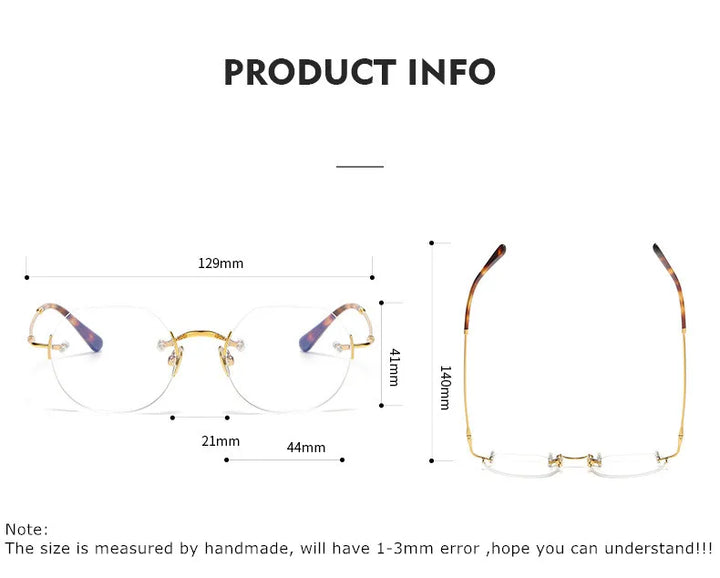 Aimee Women's Rimless Flat Top Polygon Titanium Eyeglasses 19008