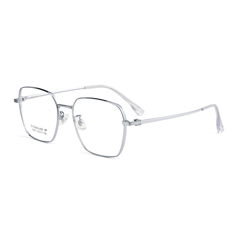 KatKani Unisex Full Rim Square Polygon Titanium Eyeglasses 8571t Full Rim KatKani Eyeglasses Silver  