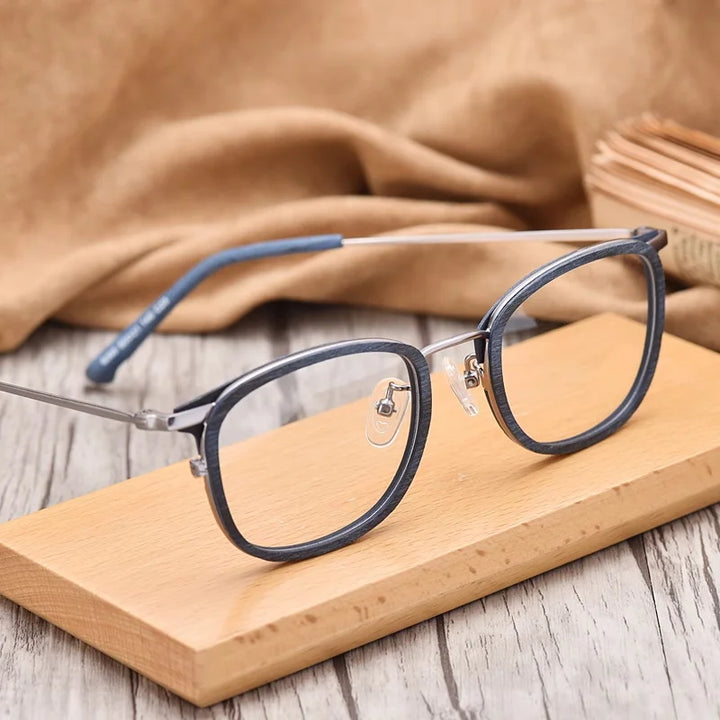 Hdcrafter Women's Full Rim Square Wood Titanium Eyeglasses 98095