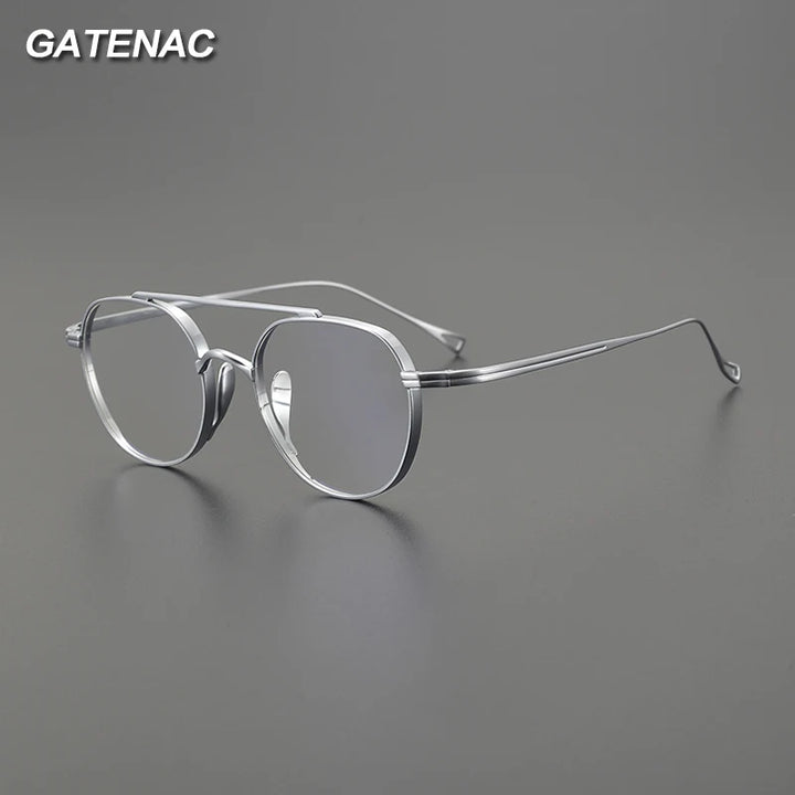 Gatenac Unisex Full Rim Polygon Double Bridge Titanium Eyeglasses 1477 Full Rim Gatenac