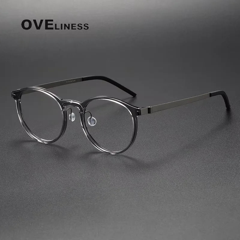 Oveliness Men's Full Rim Round Acetate Titanium Eyeglasses 71836