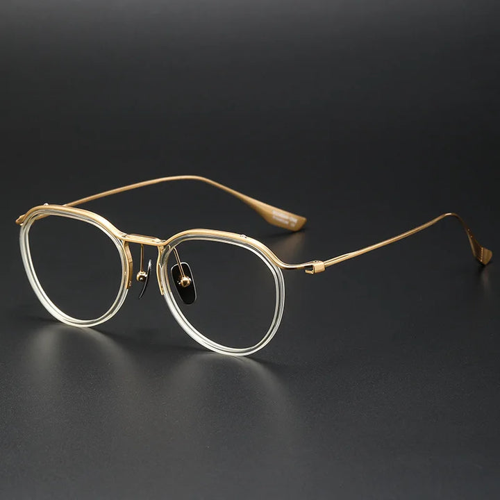Aimee Unisex Semi Rim Brow Line Oval Titanium Acetate Eyeglasses 4131 Semi Rim Aimee Transparent-Golden