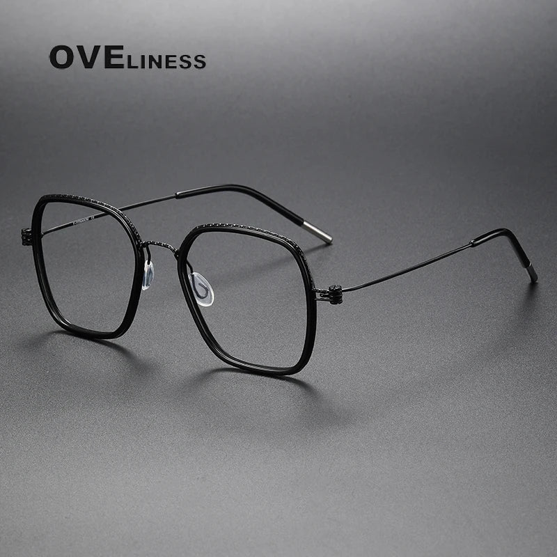 Oveliness Unisex Full Rim Square Acetate Titanium Eyeglasses 80895 Full Rim Oveliness black